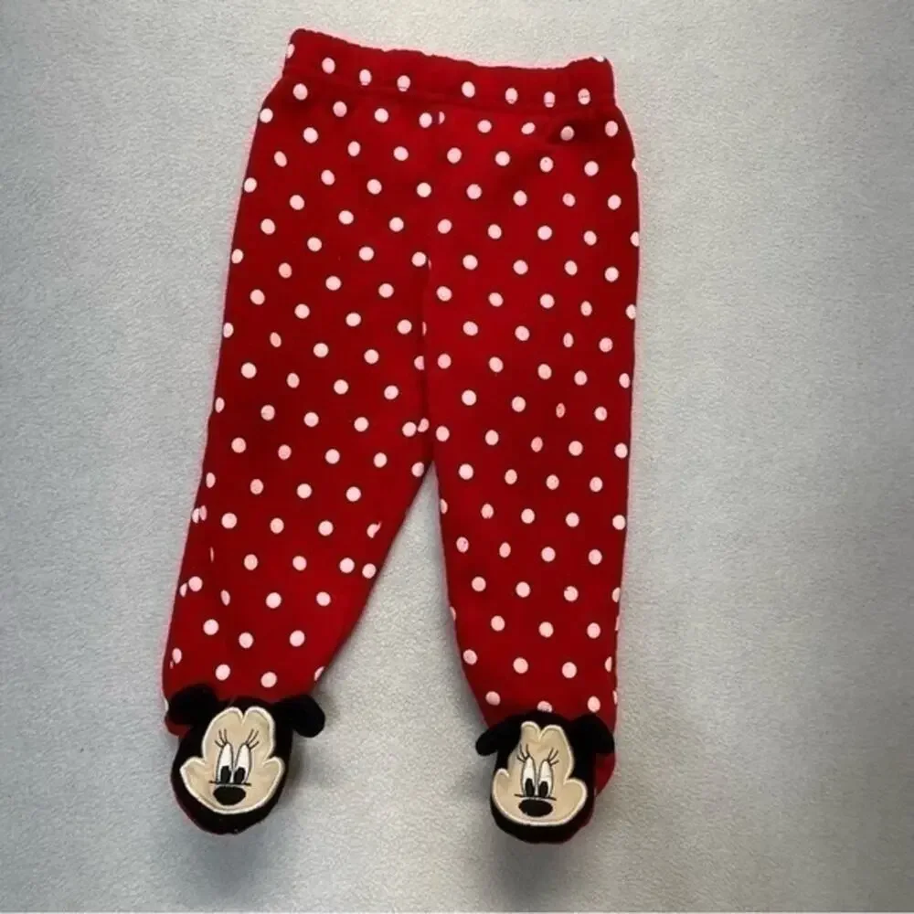 Disney Minnie Mouse Red Polka Dot Footies Pants Size 6-9 Months